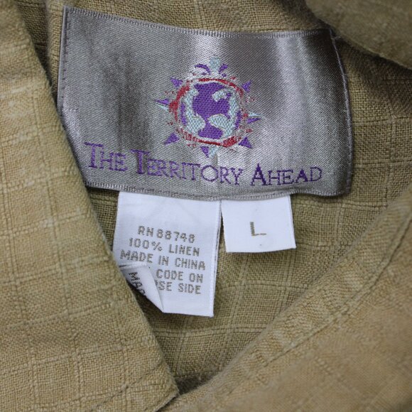 The Territory Ahead Shirt Mens Large Tan 100% Linen Short Sleeve Button Up - Picture 8 of 12